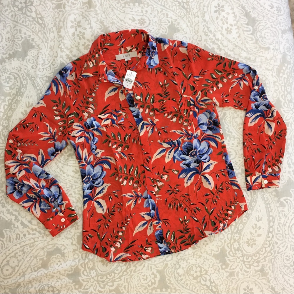 Orange Floral Loft Utility Blouse